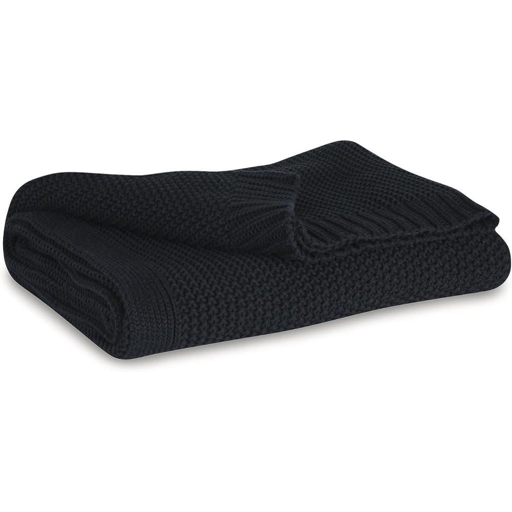 imageSignature Design by Ashley Gayelery Contemporary Machine Washable Knitted Throw BeigeKnit Black