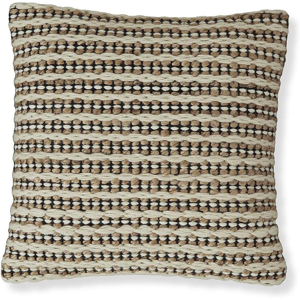 imageSignature Design by Ashley Nealington Casual Square Wool and Jute Pillow with Stripe Design 20 x 20 Light Brown