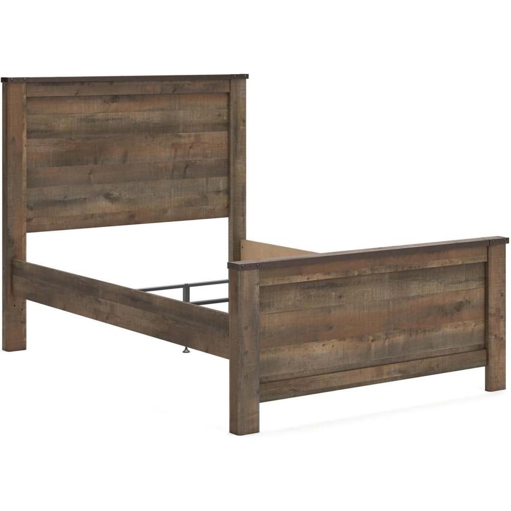 imageSignature Design by Ashley Trinell Casual Twin Bookcase Platform Bed with 2 Storage Drawers and Nailheads Foundation or Box Spring Not Needed Dark BrownFull Panel Bed