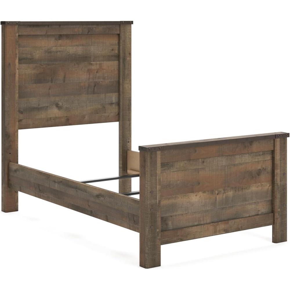 imageSignature Design by Ashley Trinell Casual Twin Bookcase Platform Bed with 2 Storage Drawers and Nailheads Foundation or Box Spring Not Needed Dark BrownTwin Panel Bed