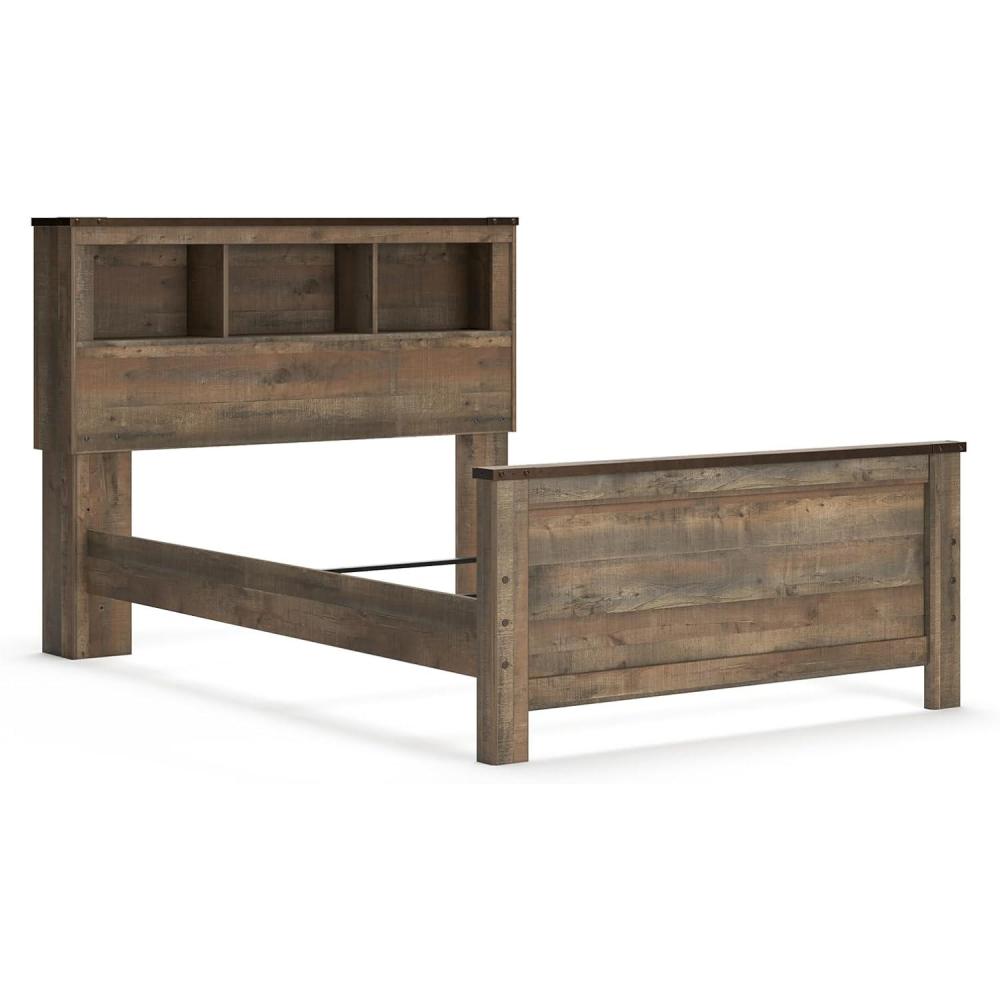 imageSignature Design by Ashley Trinell Casual Twin Bookcase Platform Bed with 2 Storage Drawers and Nailheads Foundation or Box Spring Not Needed Dark BrownFull Bookcase Panel Bed