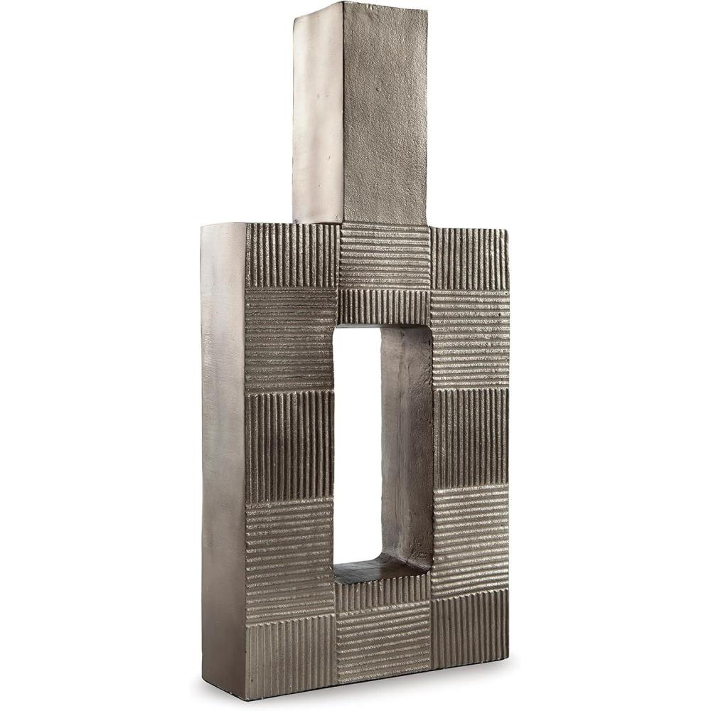 imageSignature Design by Ashley Wrengrove Contemporary Indoor Geometric Patterned Metal Vase GrayMedium