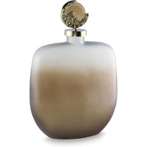 Signature Design by Ashley Acario Traditional Frosted Glass Jar with Cast Aluminum Topper, Light Brown & Metallic(418.6 Ounces)