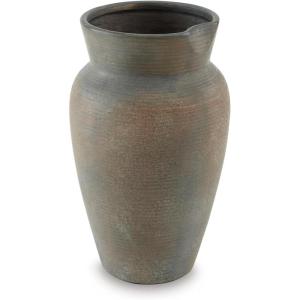Signature Design by Ashley Brickmen Antique Indoor 10″ Ceramic Tabletop Vase with Wide Mouth, Gray & Light Brown(Gray & Light Brown)