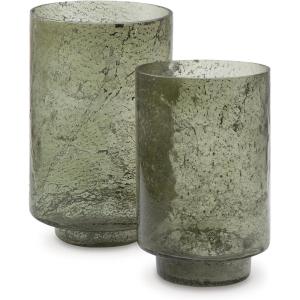 Signature Design by Ashley Clarkton Casual Abstract Sanded Glass Candle Holder Set for 3” Pillar Candle, Set of 2, Green