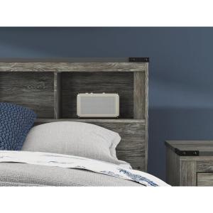 Signature Design by Ashley Frandern Mid-Century Modern Bookcase Headboard with Storage and Nailhead, Full, Gray