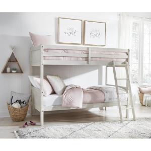 Signature Design by Ashley Robbinsdale Casual Twin Over Twin Bunk Bed with Ladder, No Foundation or Box Spring Needed, White