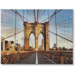 Signature Design by Ashley Shayward Contemporary Brooklyn Bridge Glass Wall Art 48 x 36 Inches, Blue & Light Brown