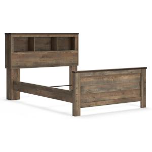 Signature Design by Ashley Trinell Casual Twin Bookcase Platform Bed with 2 Storage Drawers and Nailheads, Foundation or Box Spring Not Needed, Dark Brown(Full Bookcase Panel Bed)