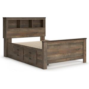 Signature Design by Ashley Trinell Casual Twin Bookcase Platform Bed with 2 Storage Drawers and Nailheads, Foundation or Box Spring Not Needed, Dark Brown(Full Bookcase Bed with 2 Storage Drawers)