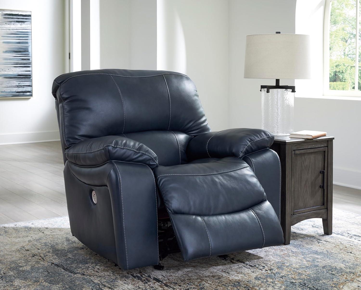 imageSignature Design by Ashley First Base Contemporary Faux Leather Manual Reclining Loveseat GrayBlue