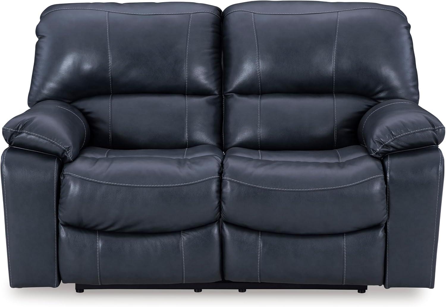 imageSignature Design by Ashley First Base Contemporary Faux Leather Manual Reclining Loveseat GrayBlue