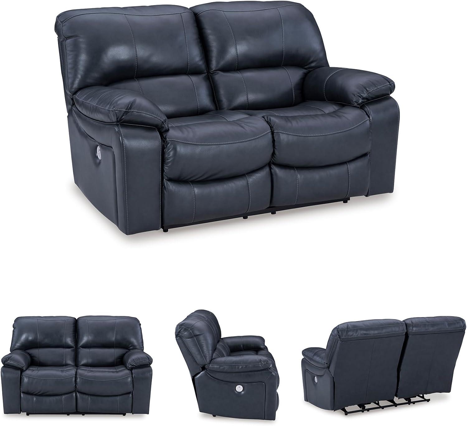 imageSignature Design by Ashley First Base Contemporary Faux Leather Manual Reclining Loveseat GrayBlue