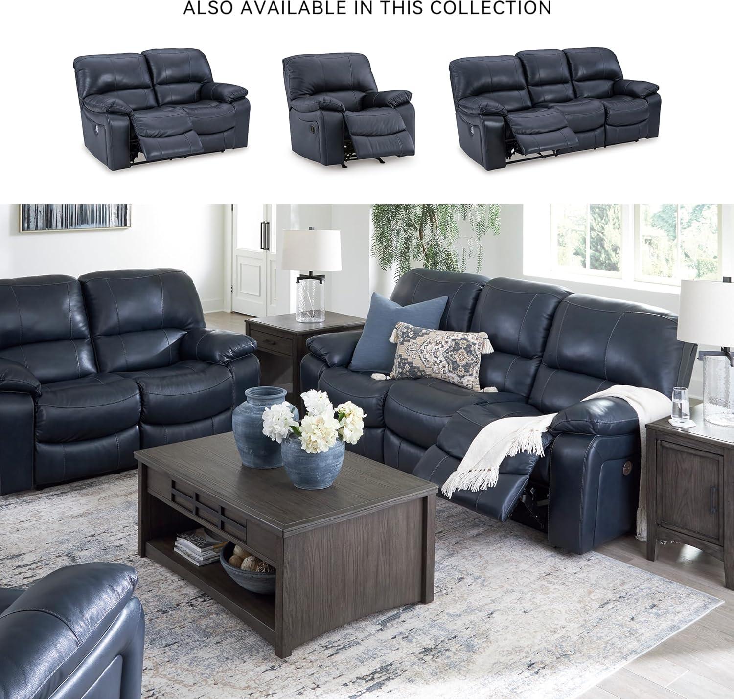 imageSignature Design by Ashley First Base Contemporary Faux Leather Manual Reclining Loveseat GrayBlue