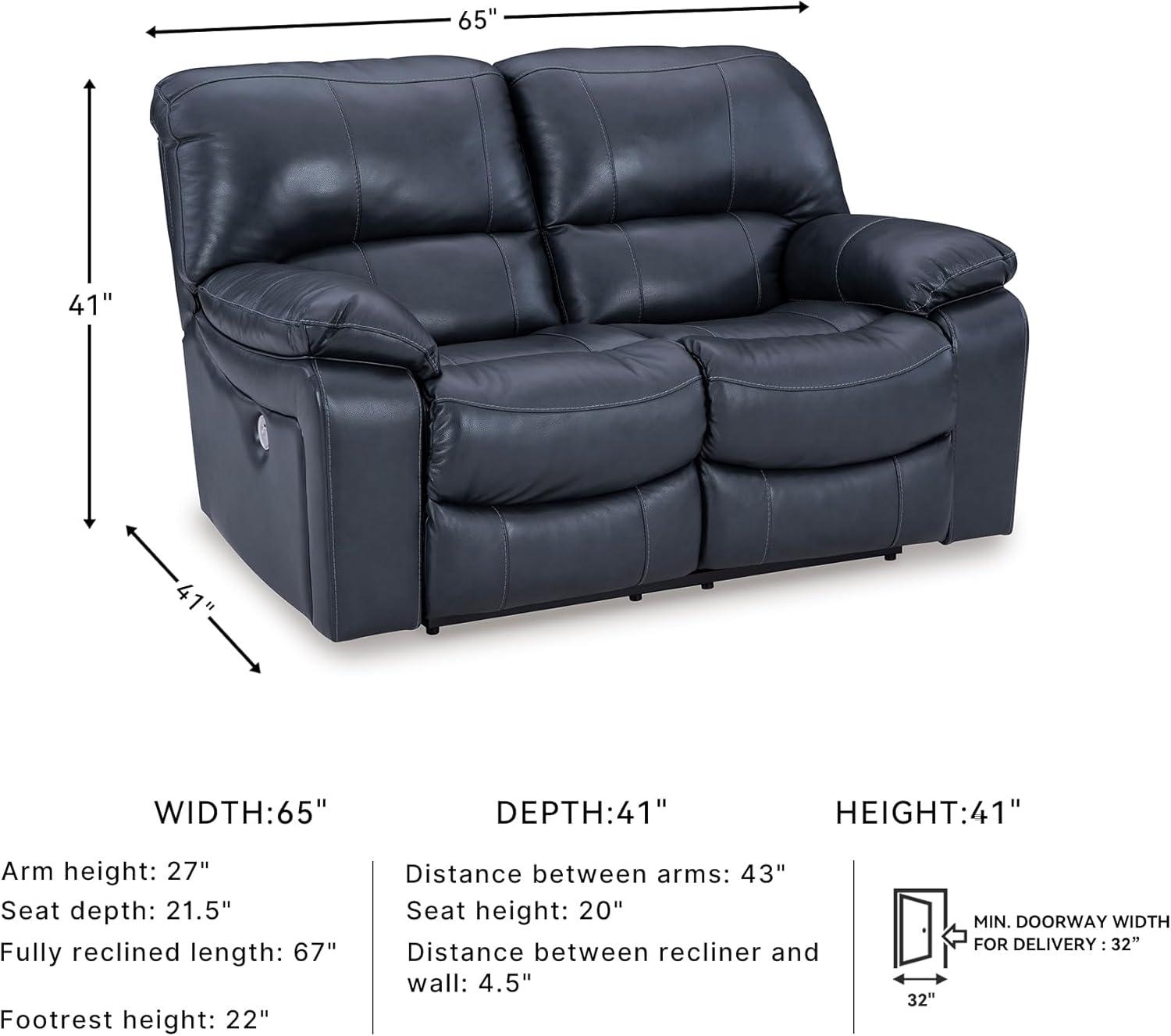 imageSignature Design by Ashley First Base Contemporary Faux Leather Manual Reclining Loveseat GrayBlue