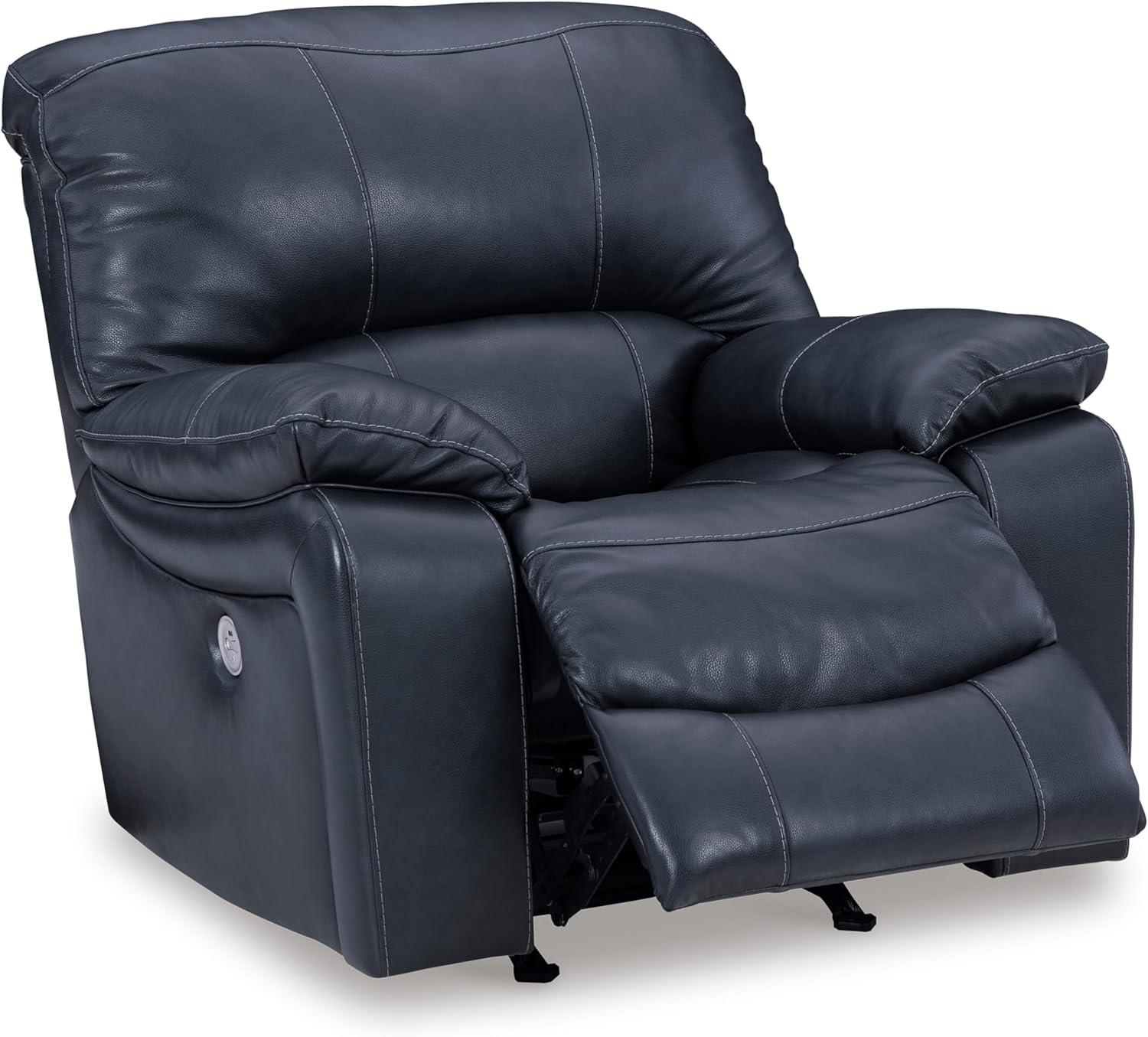 imageSignature Design by Ashley First Base Contemporary Faux Leather Manual Reclining Loveseat GrayBlue