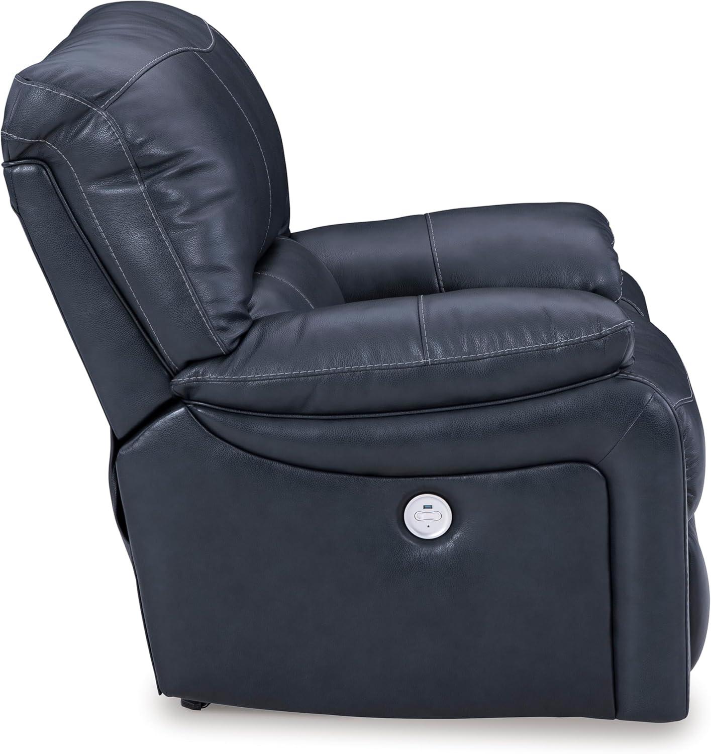 imageSignature Design by Ashley First Base Contemporary Faux Leather Manual Reclining Loveseat GrayBlue