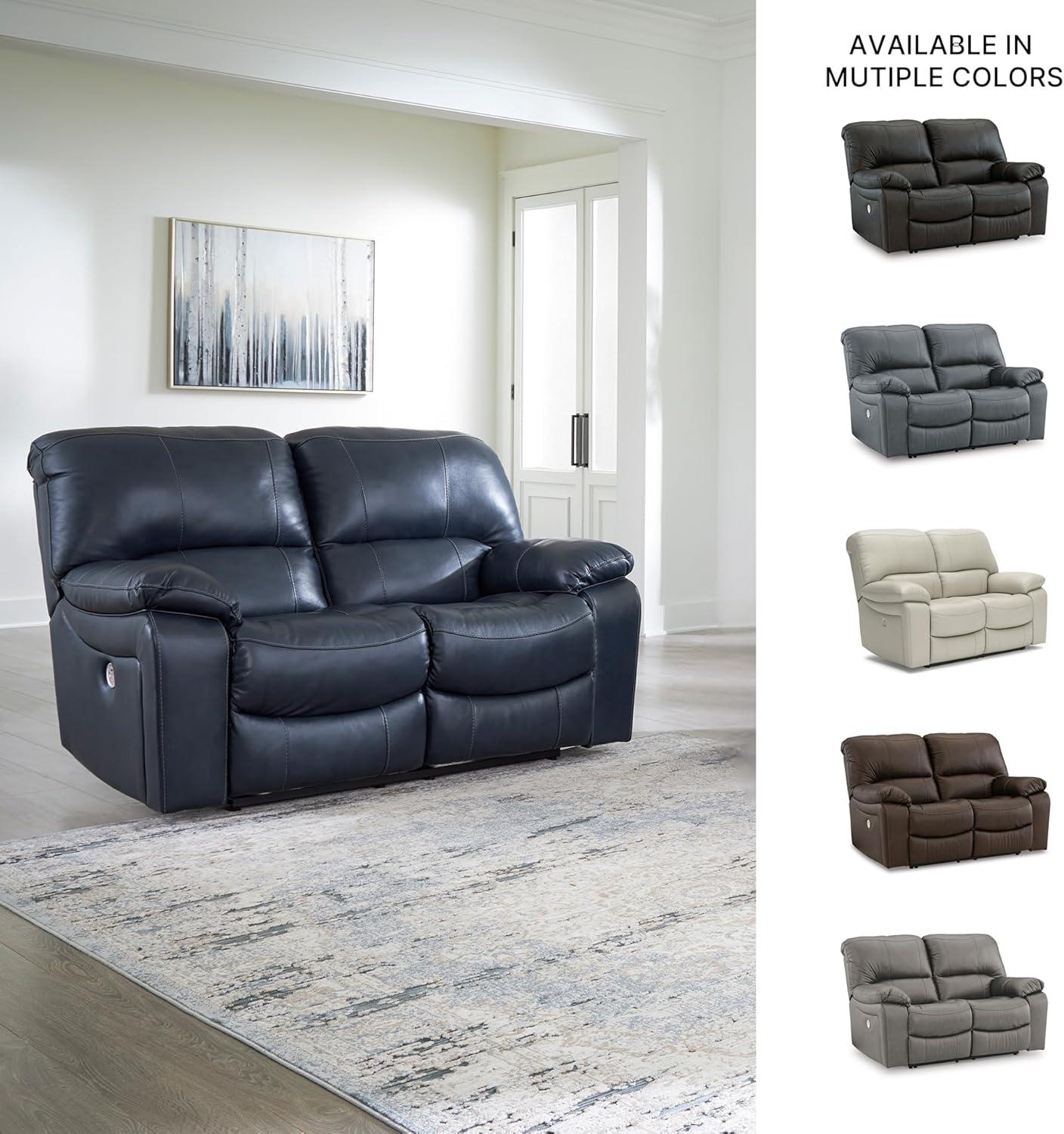 imageSignature Design by Ashley First Base Contemporary Faux Leather Manual Reclining Loveseat GrayBlue