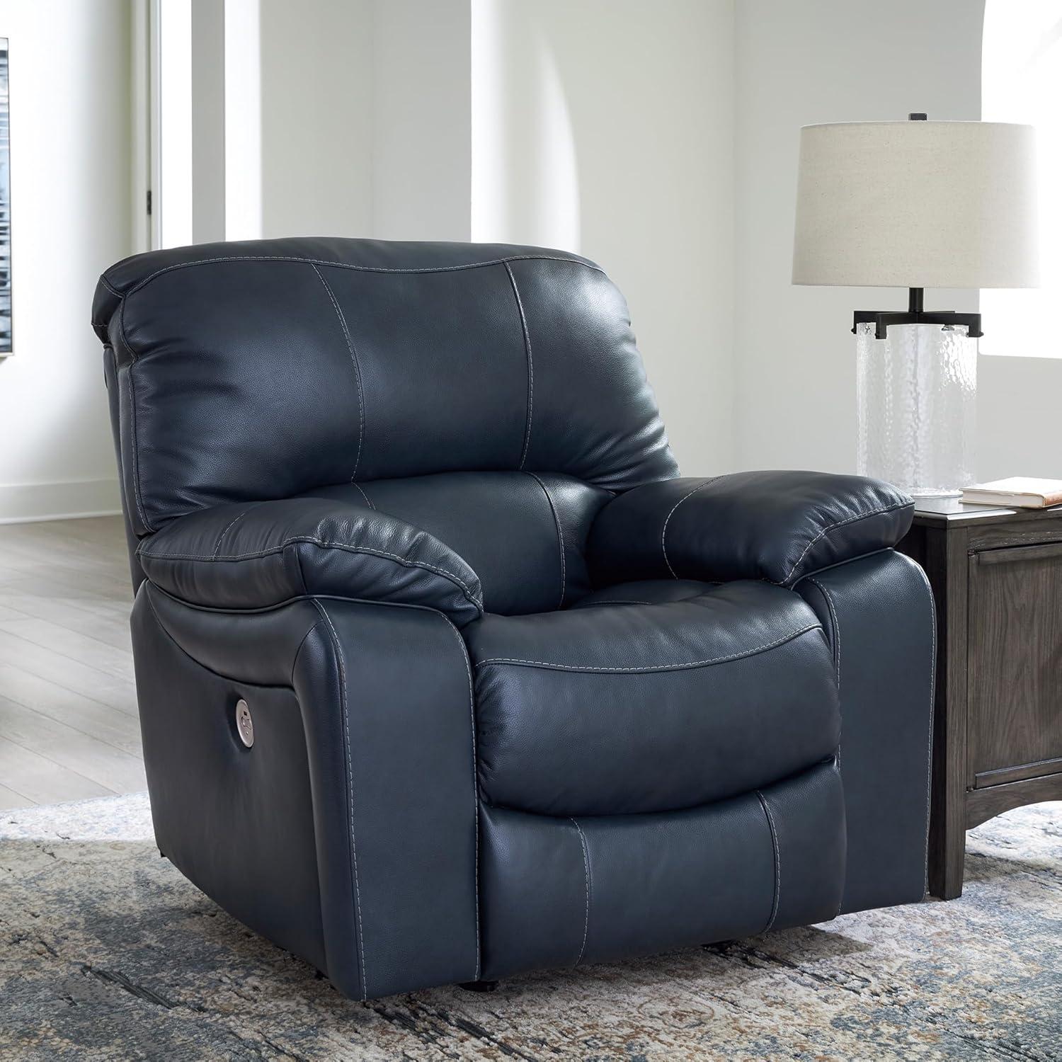 imageSignature Design by Ashley First Base Contemporary Faux Leather Manual Reclining Loveseat GrayBlue