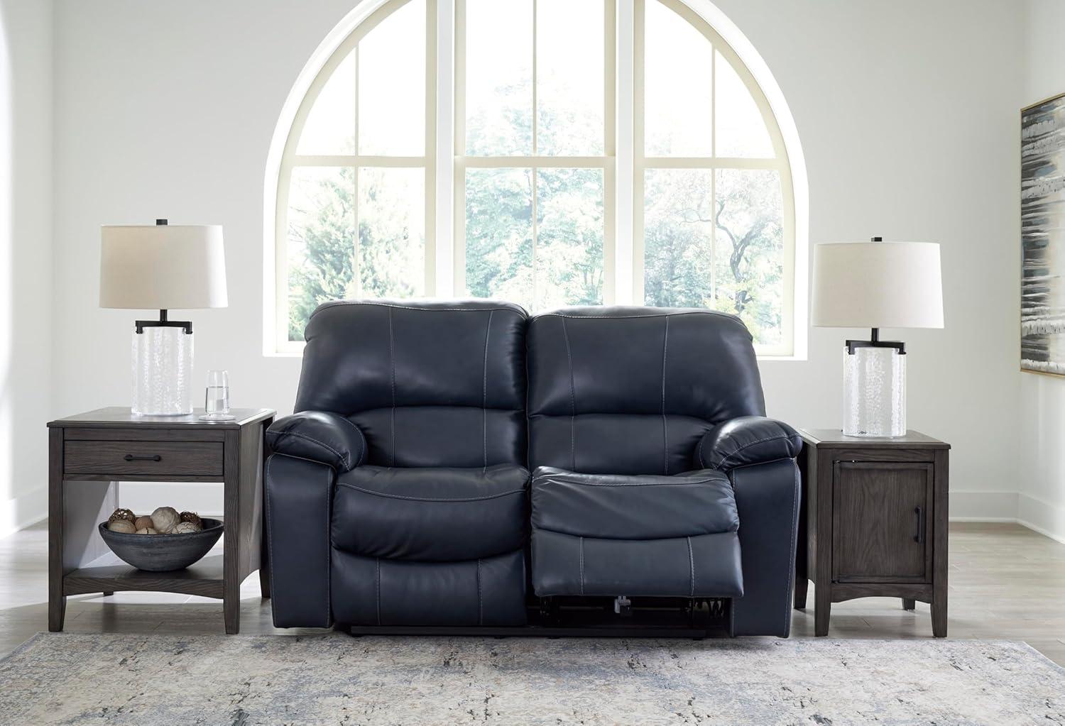 imageSignature Design by Ashley First Base Contemporary Faux Leather Manual Reclining Loveseat GrayBlue