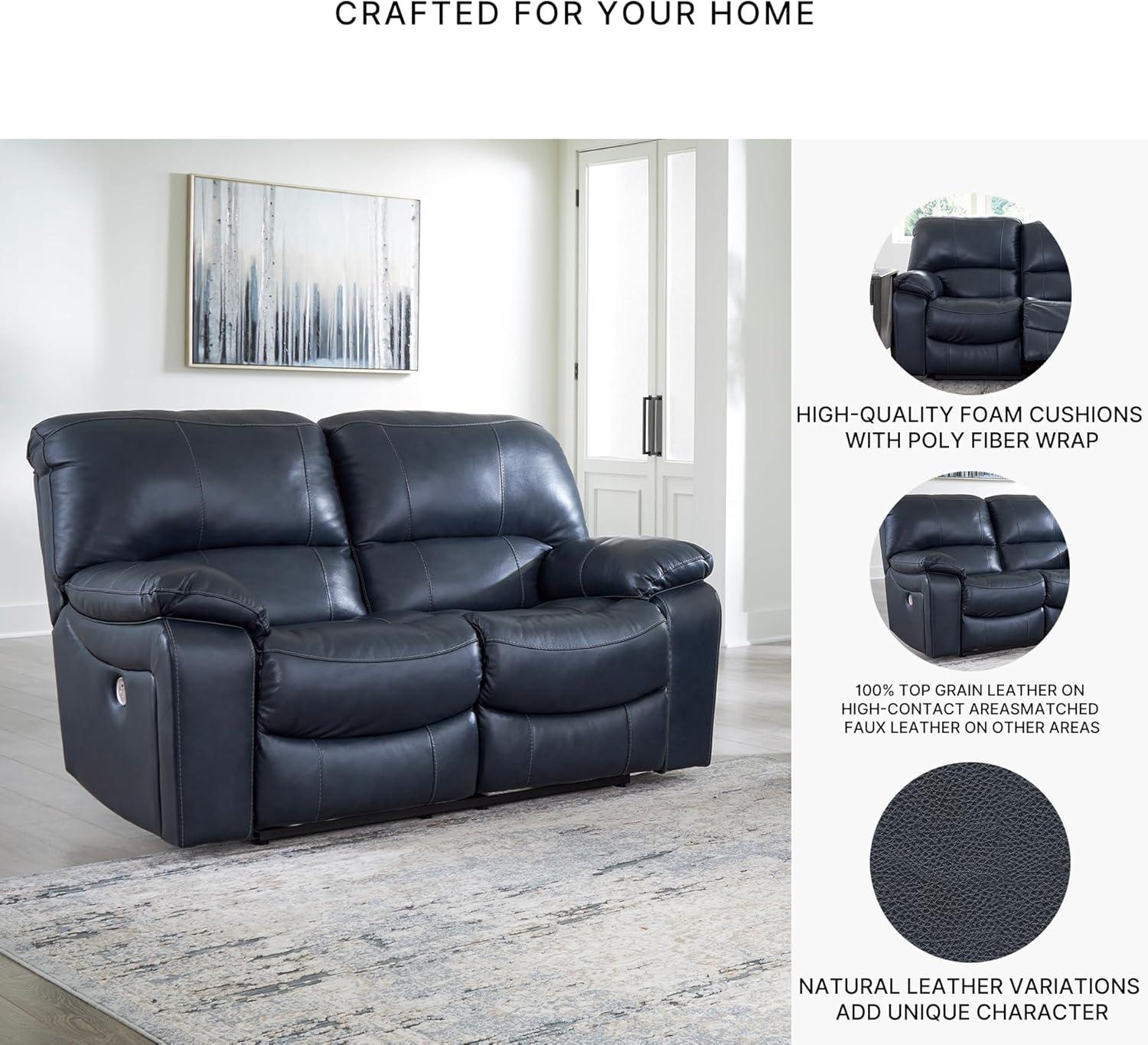 imageSignature Design by Ashley First Base Contemporary Faux Leather Manual Reclining Loveseat GrayBlue