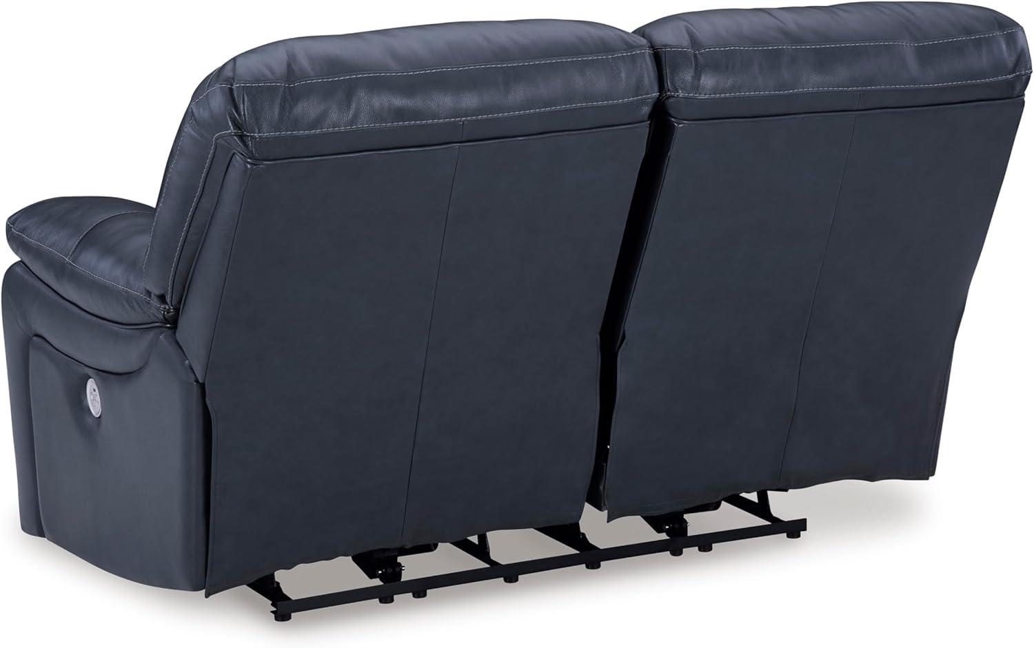 imageSignature Design by Ashley First Base Contemporary Faux Leather Manual Reclining Loveseat GrayBlue
