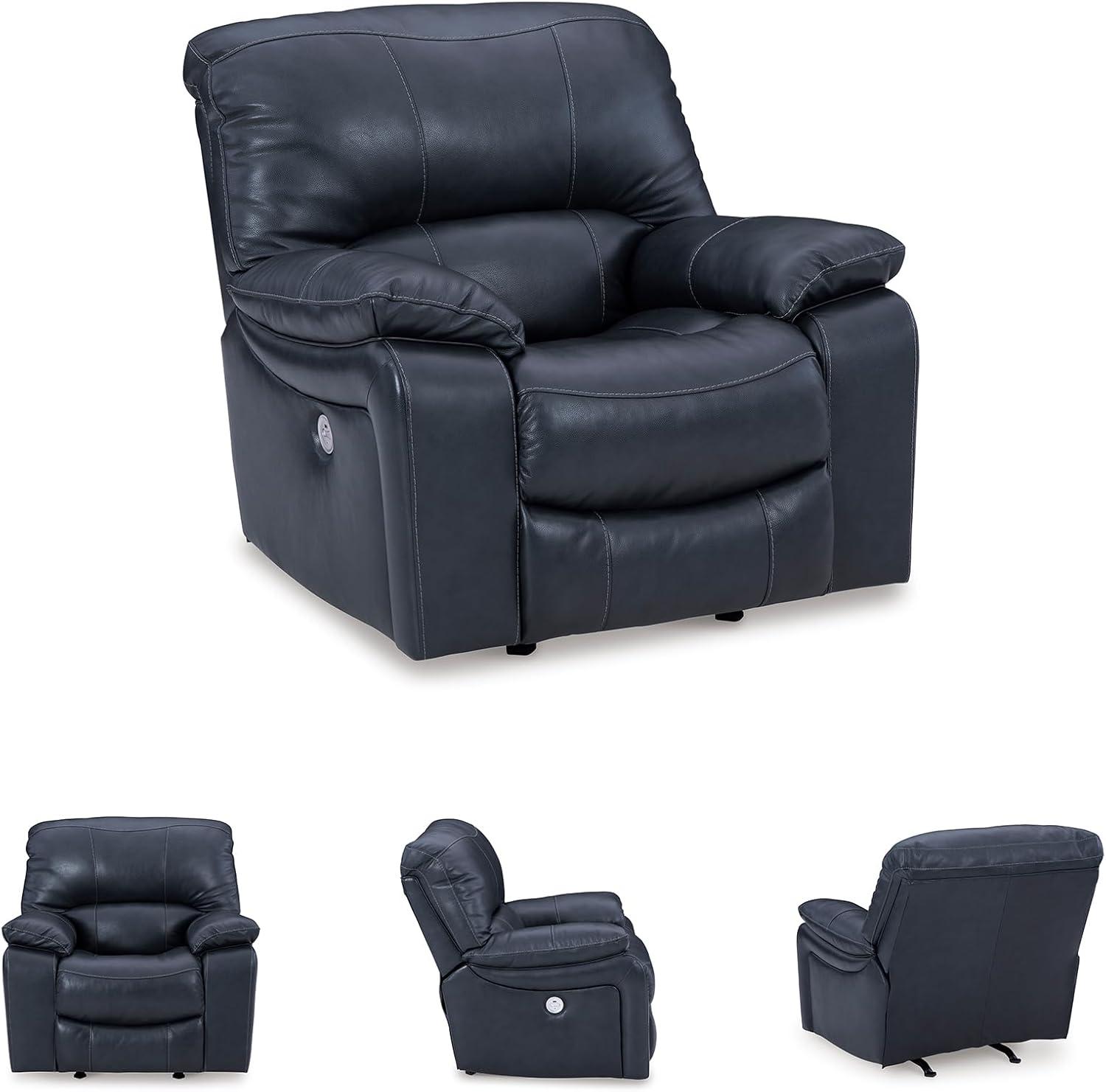 imageSignature Design by Ashley First Base Contemporary Faux Leather Manual Reclining Loveseat GrayBlue