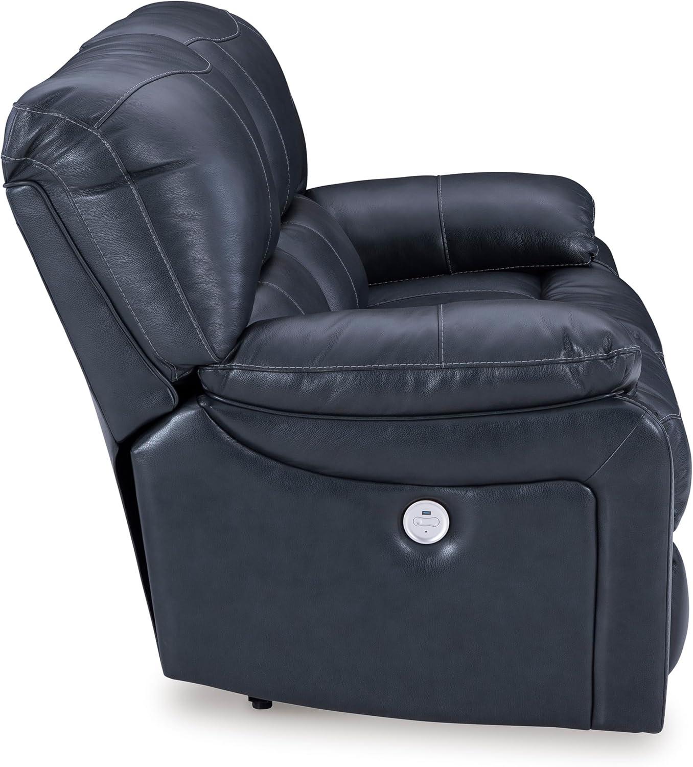 imageSignature Design by Ashley First Base Contemporary Faux Leather Manual Reclining Loveseat GrayBlue