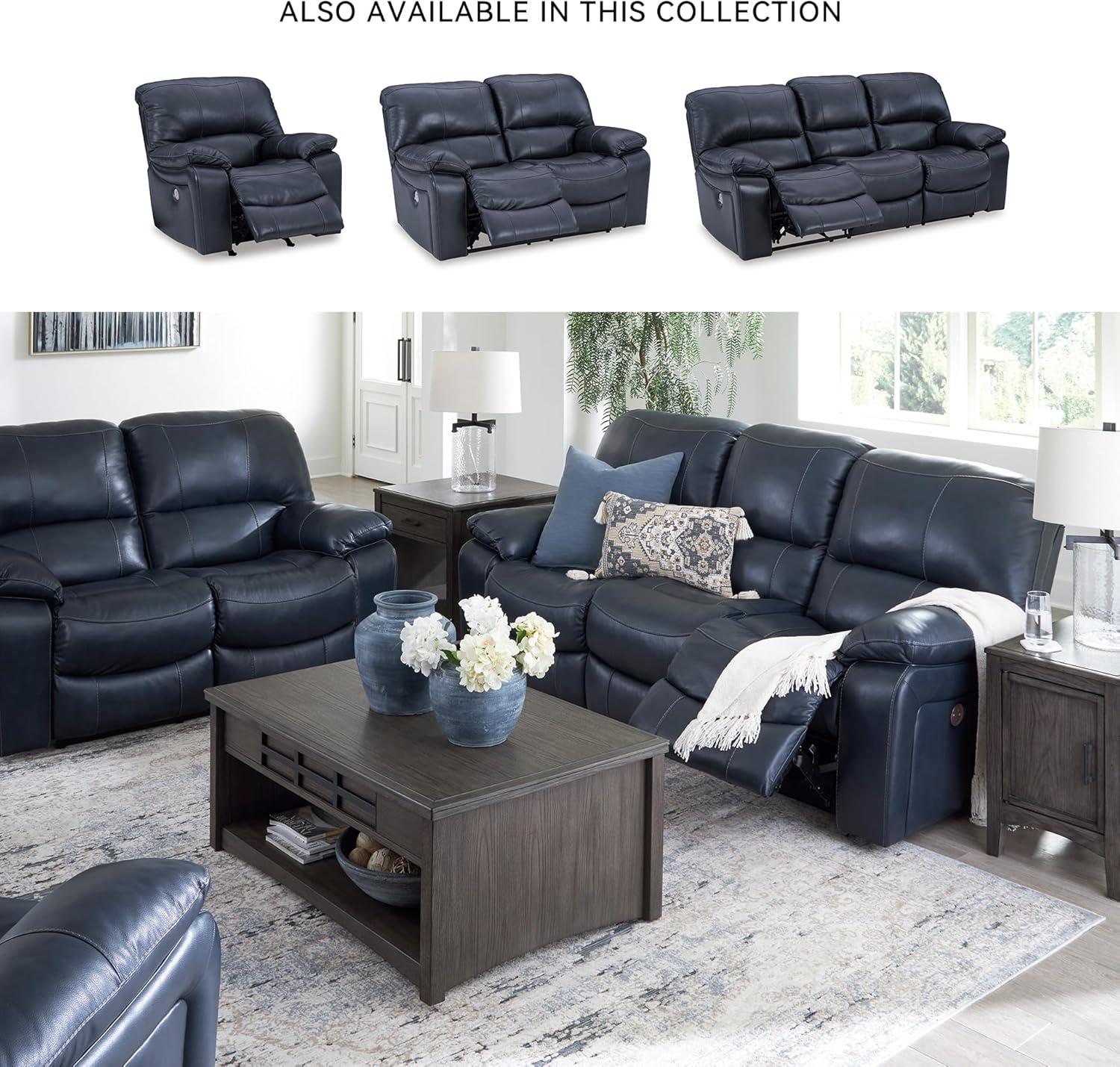 imageSignature Design by Ashley First Base Contemporary Faux Leather Manual Reclining Loveseat GrayBlue
