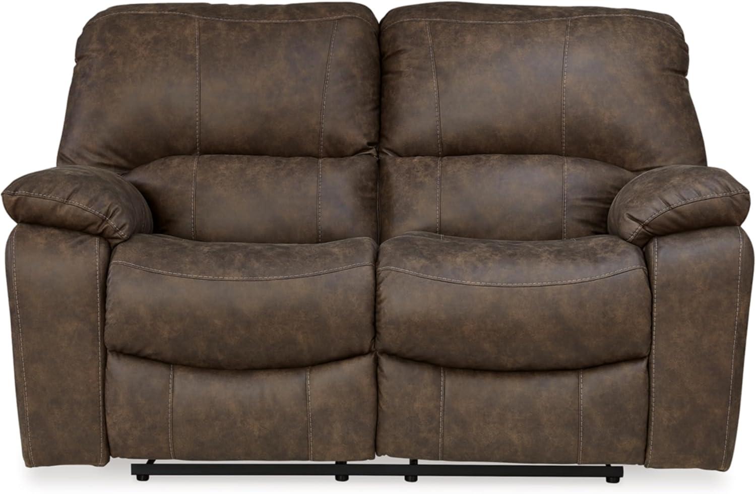 imageSignature Design by Ashley First Base Contemporary Faux Leather Manual Reclining Loveseat GrayBrown