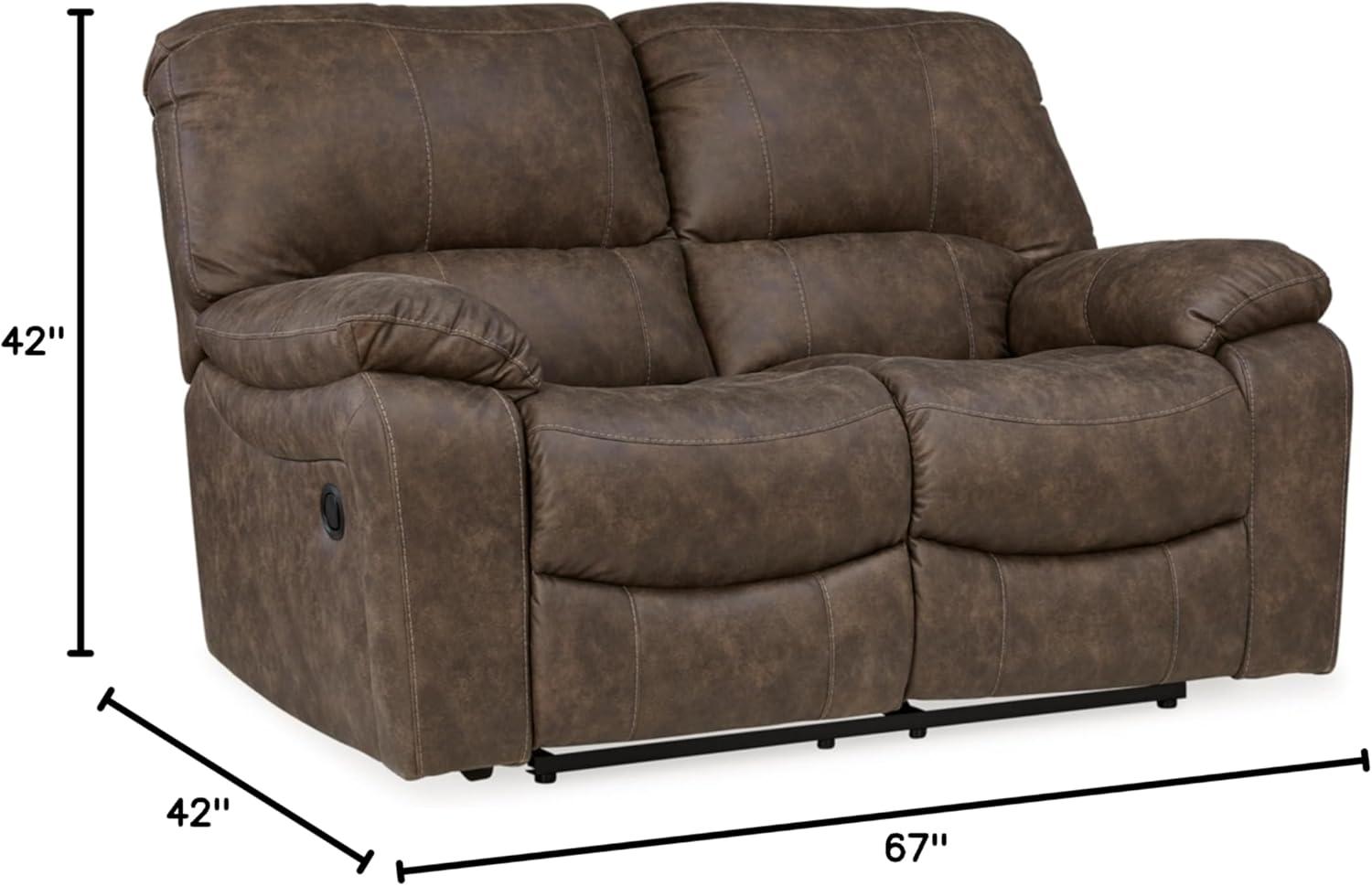 imageSignature Design by Ashley First Base Contemporary Faux Leather Manual Reclining Loveseat GrayBrown