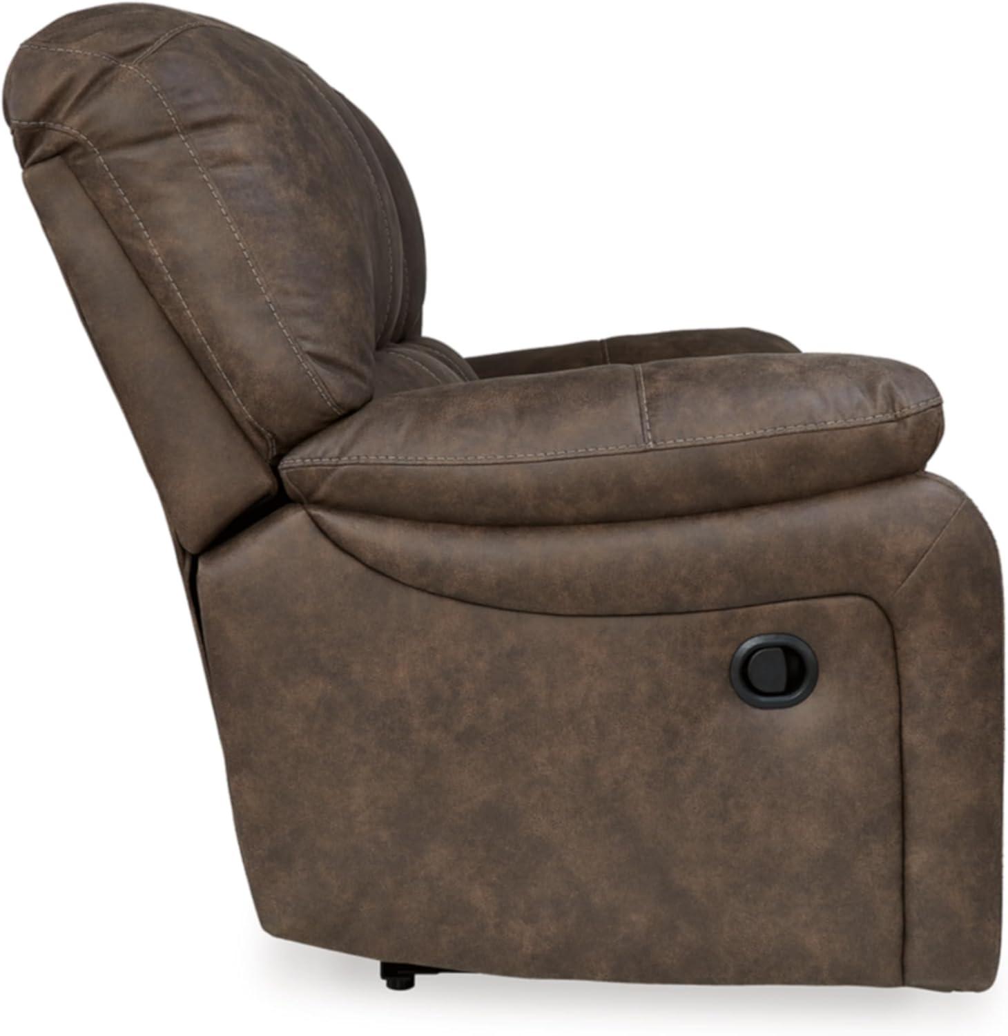 imageSignature Design by Ashley First Base Contemporary Faux Leather Manual Reclining Loveseat GrayBrown