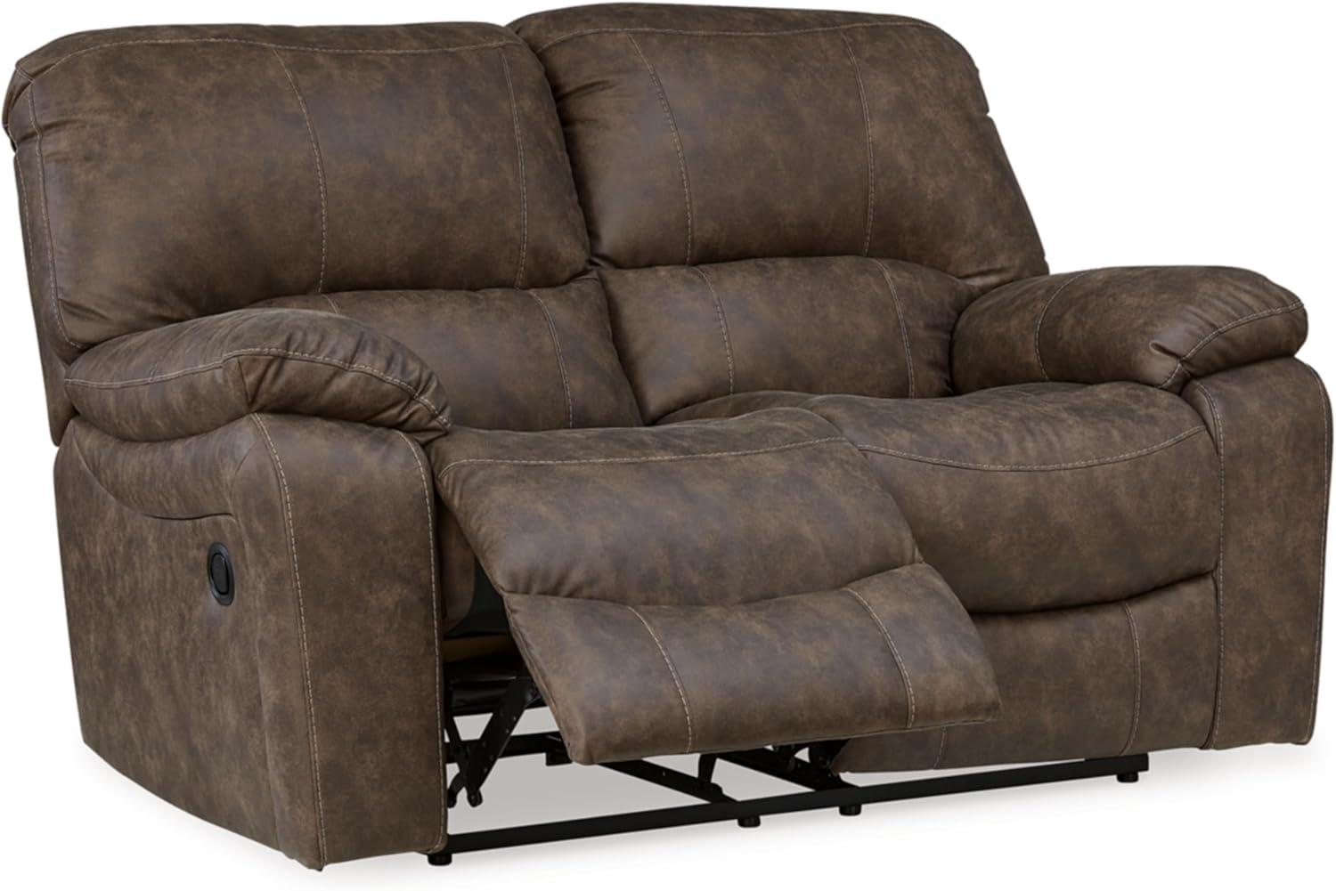 imageSignature Design by Ashley First Base Contemporary Faux Leather Manual Reclining Loveseat GrayBrown