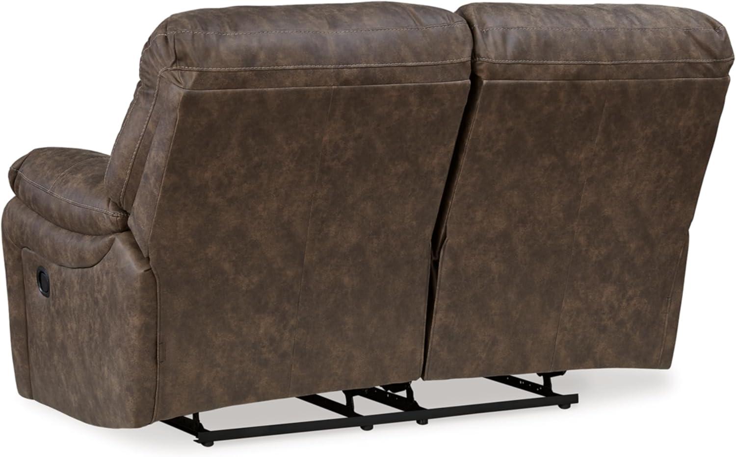 imageSignature Design by Ashley First Base Contemporary Faux Leather Manual Reclining Loveseat GrayBrown