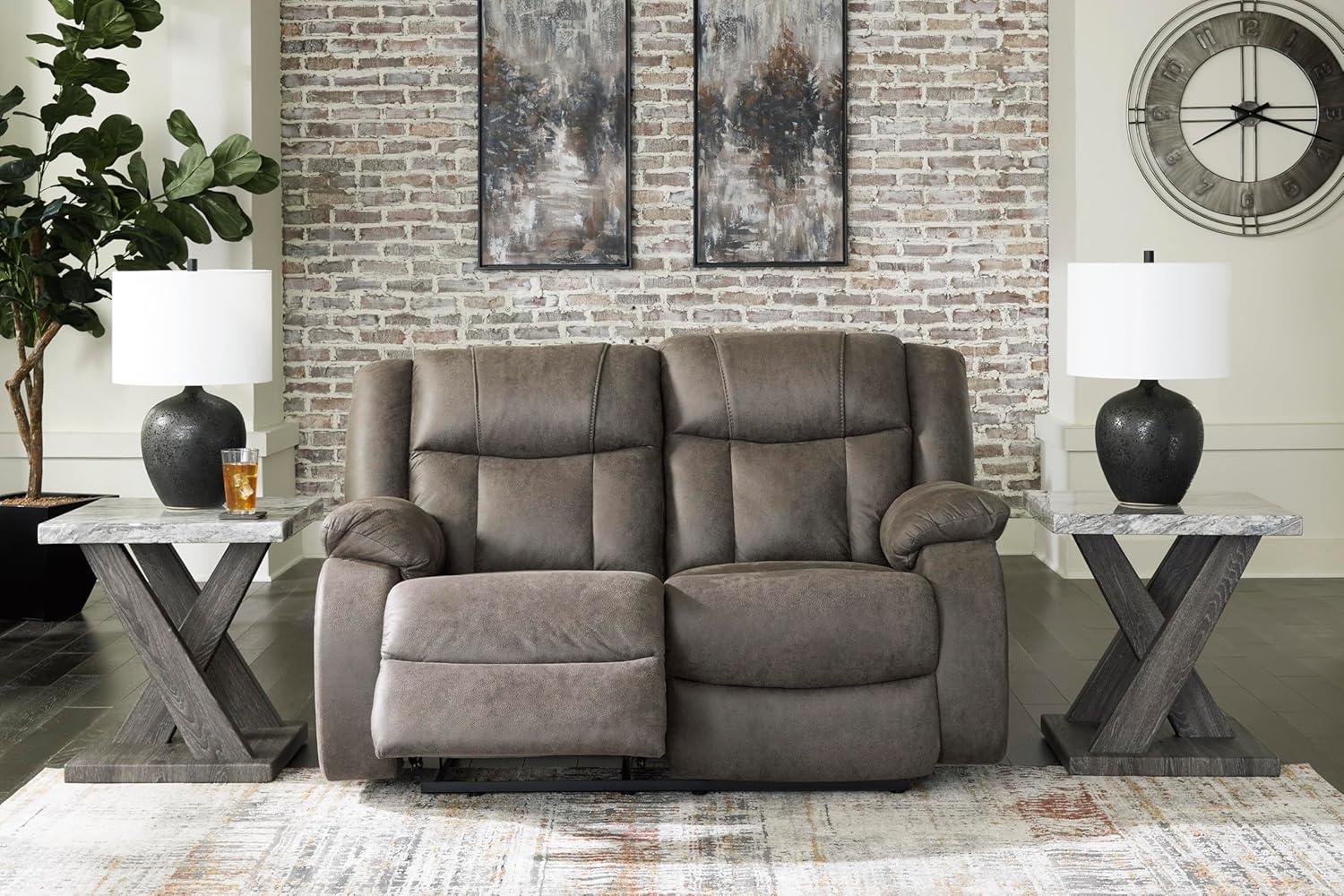 imageSignature Design by Ashley First Base Contemporary Faux Leather Manual Reclining Loveseat GrayGrey