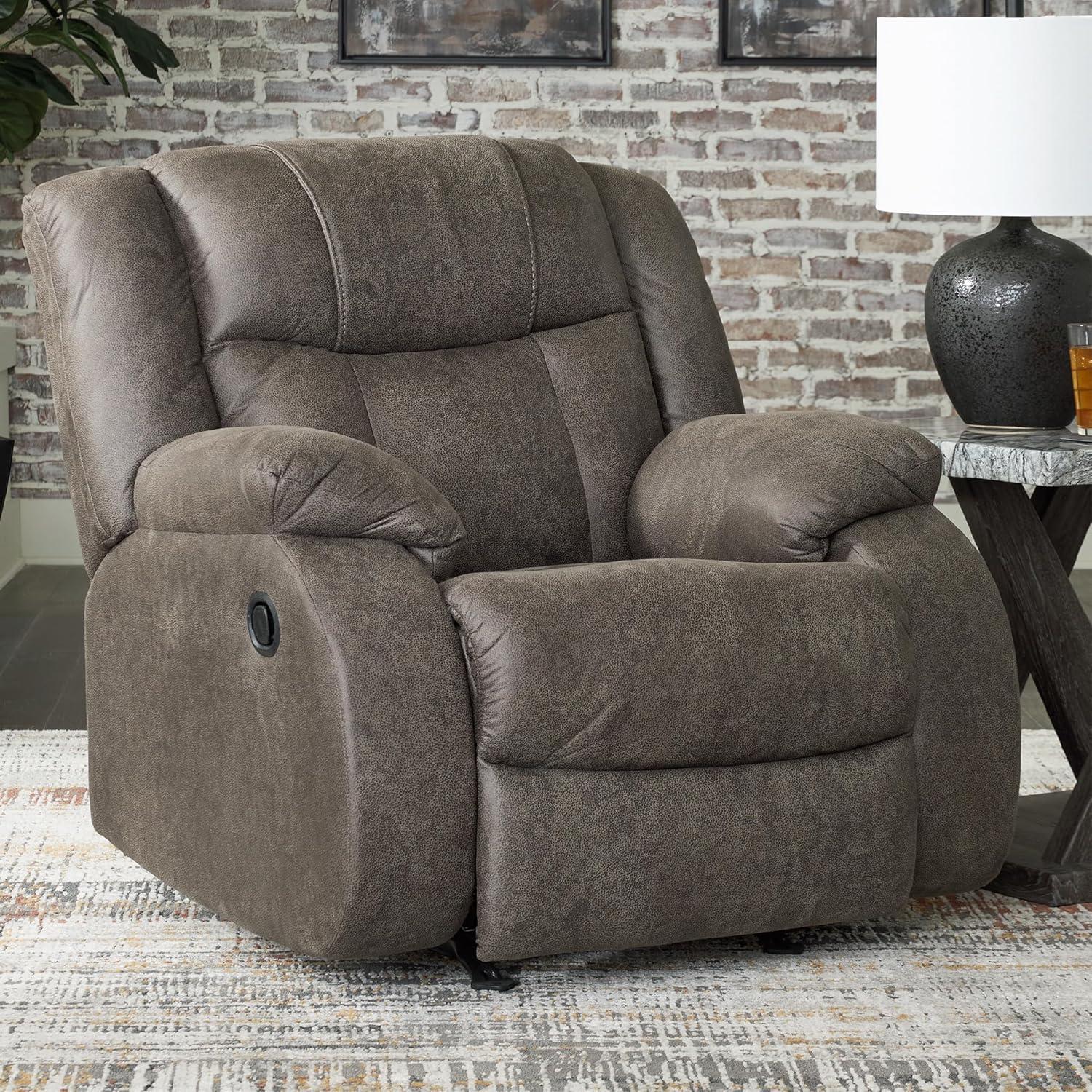 imageSignature Design by Ashley First Base Contemporary Faux Leather Manual Reclining Loveseat GrayGrey