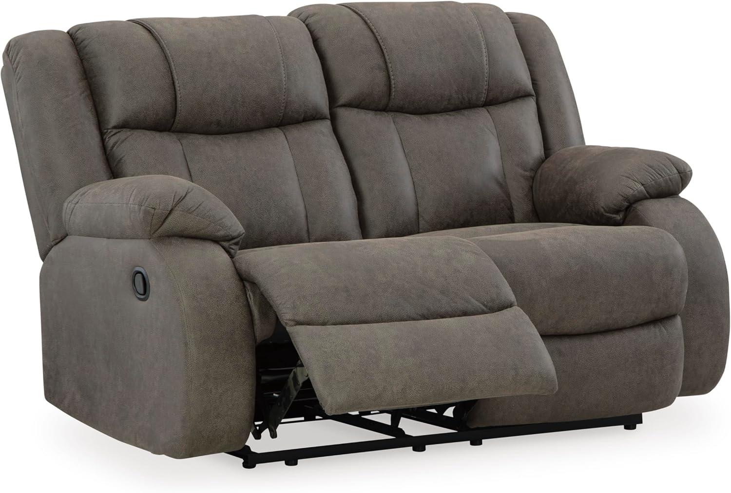 imageSignature Design by Ashley First Base Contemporary Faux Leather Manual Reclining Loveseat GrayGrey