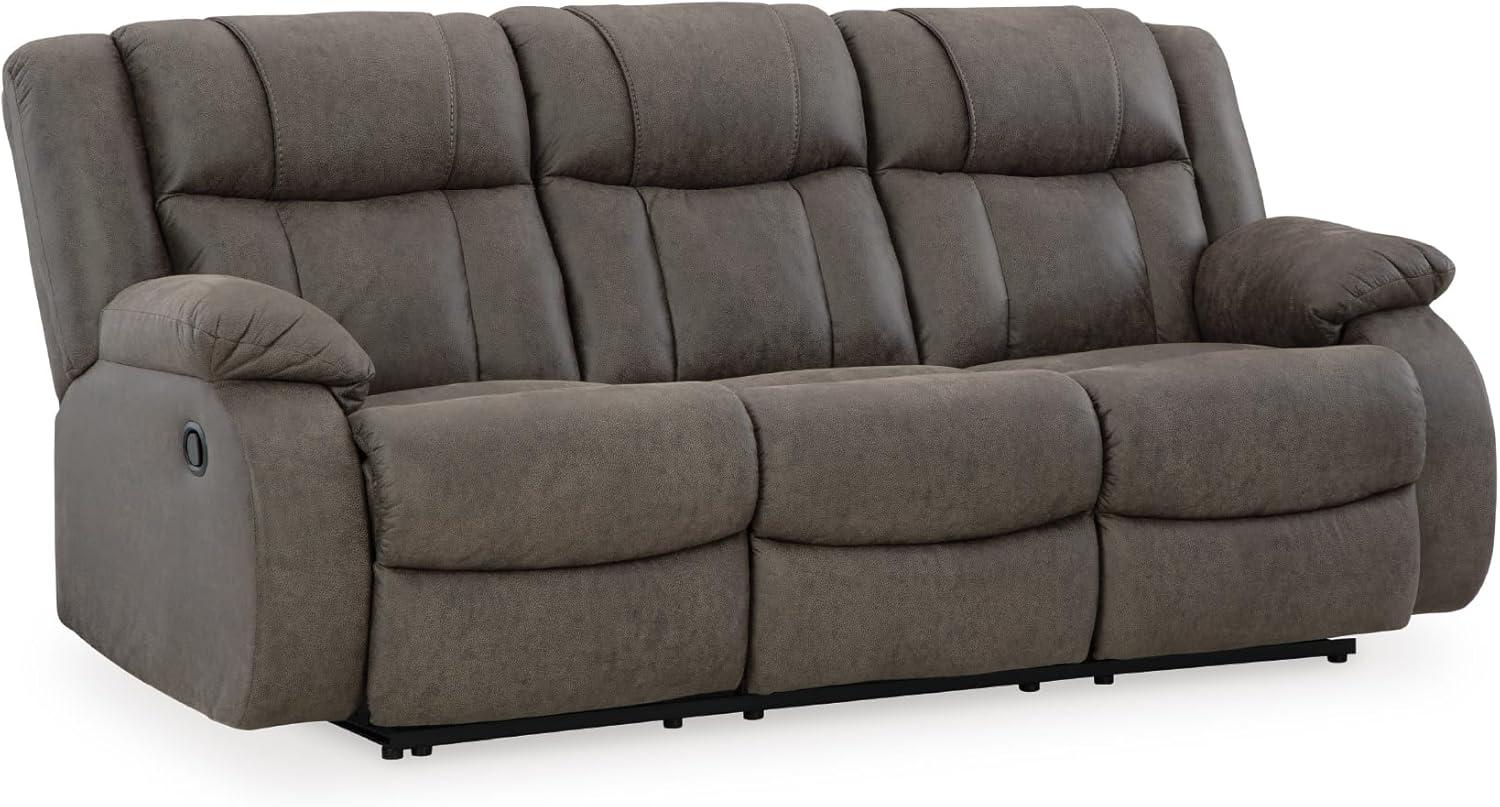 imageSignature Design by Ashley First Base Contemporary Faux Leather Manual Reclining Loveseat GrayGrey