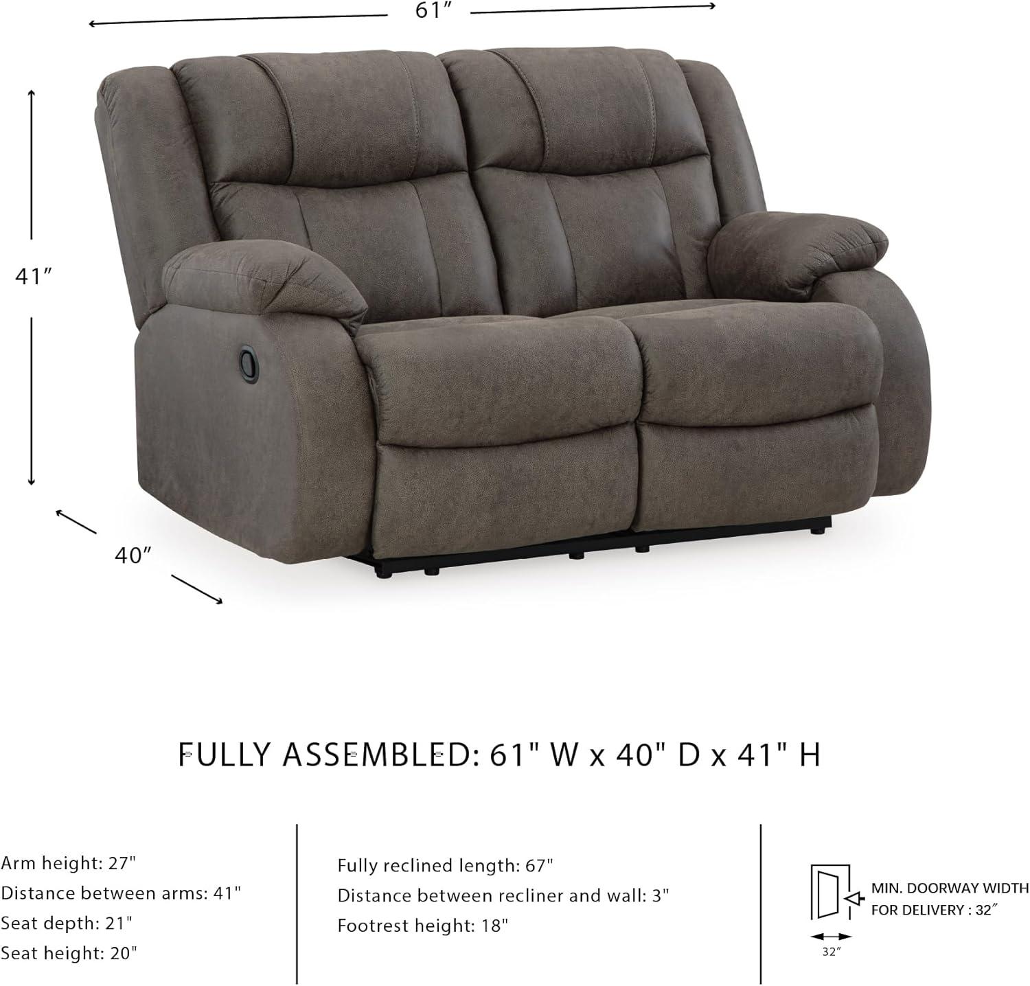 imageSignature Design by Ashley First Base Contemporary Faux Leather Manual Reclining Loveseat GrayGrey