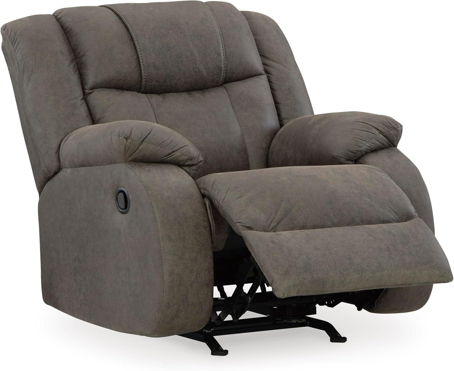 imageSignature Design by Ashley First Base Contemporary Faux Leather Manual Reclining Loveseat GrayGrey
