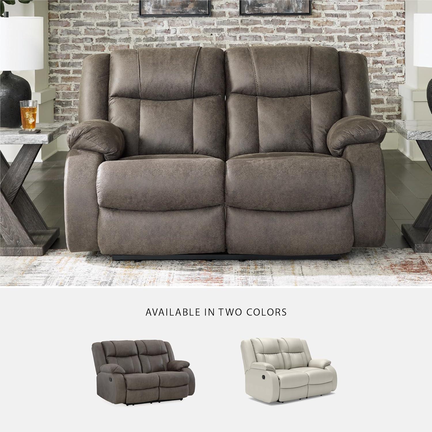 imageSignature Design by Ashley First Base Contemporary Faux Leather Manual Reclining Loveseat GrayGrey