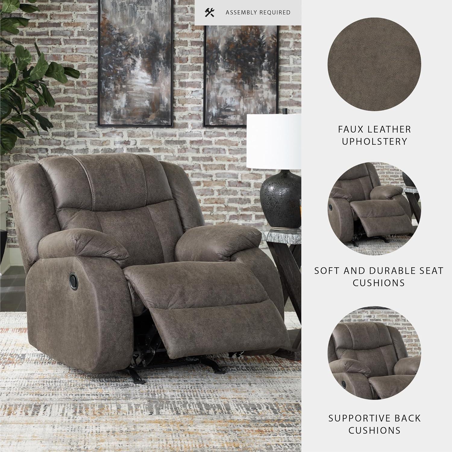 imageSignature Design by Ashley First Base Contemporary Faux Leather Manual Reclining Loveseat GrayGrey