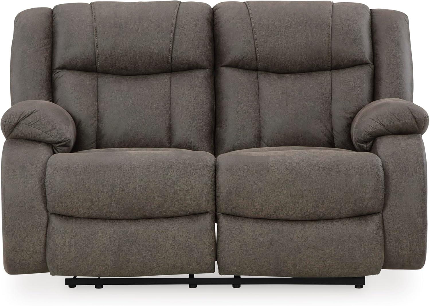 imageSignature Design by Ashley First Base Contemporary Faux Leather Manual Reclining Loveseat GrayGrey