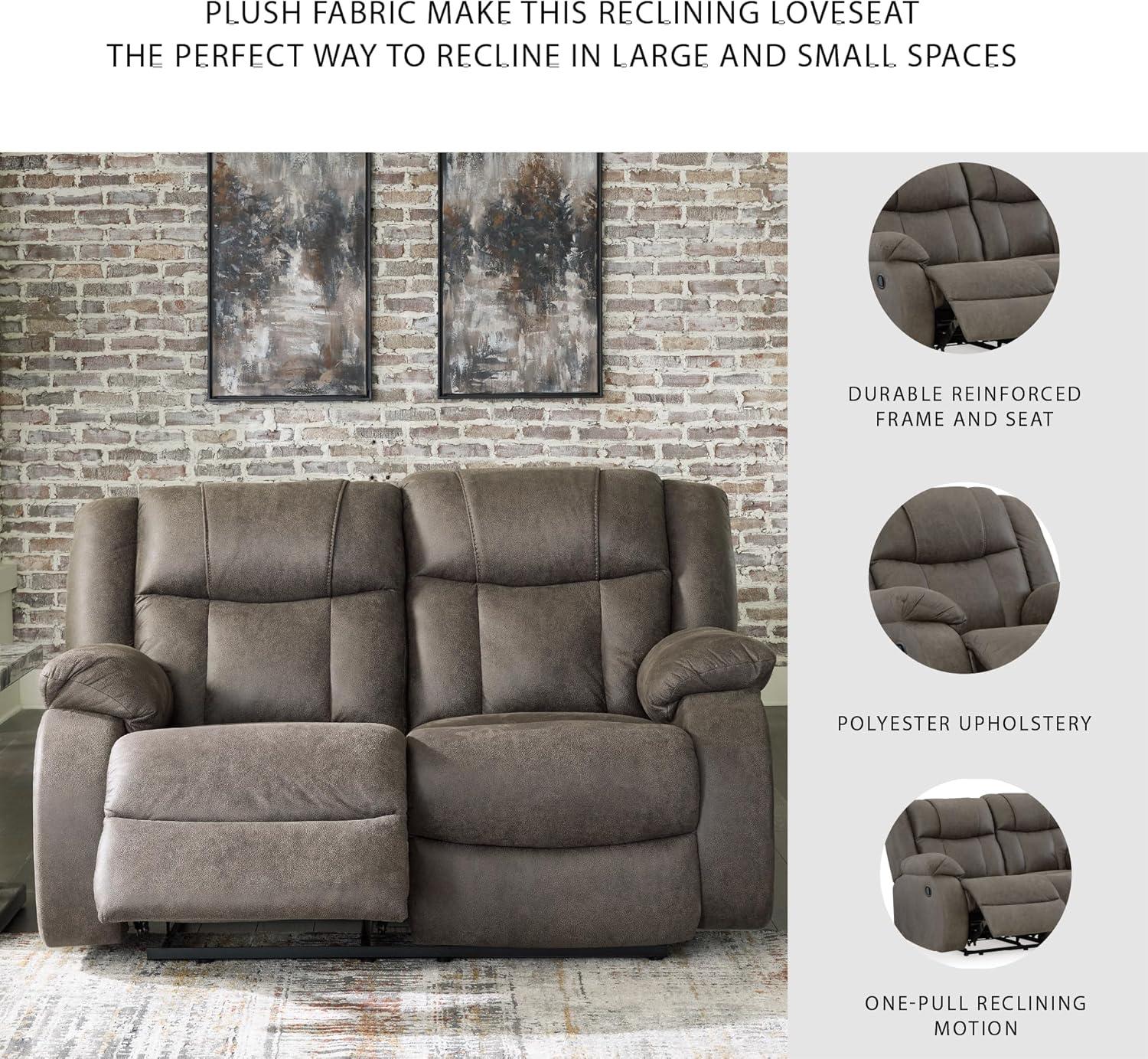 imageSignature Design by Ashley First Base Contemporary Faux Leather Manual Reclining Loveseat GrayGrey