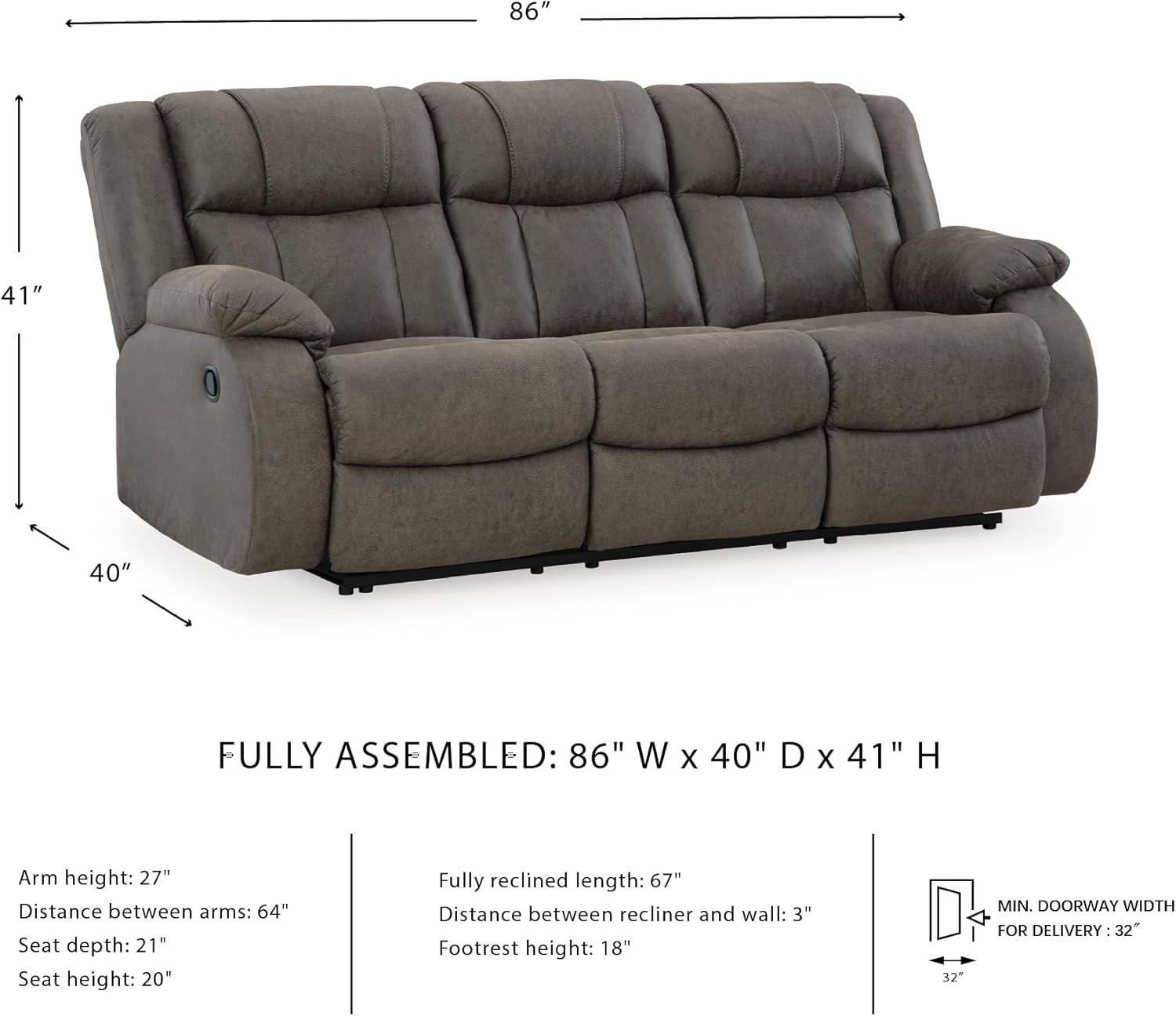 imageSignature Design by Ashley First Base Contemporary Faux Leather Manual Reclining Loveseat GrayGrey
