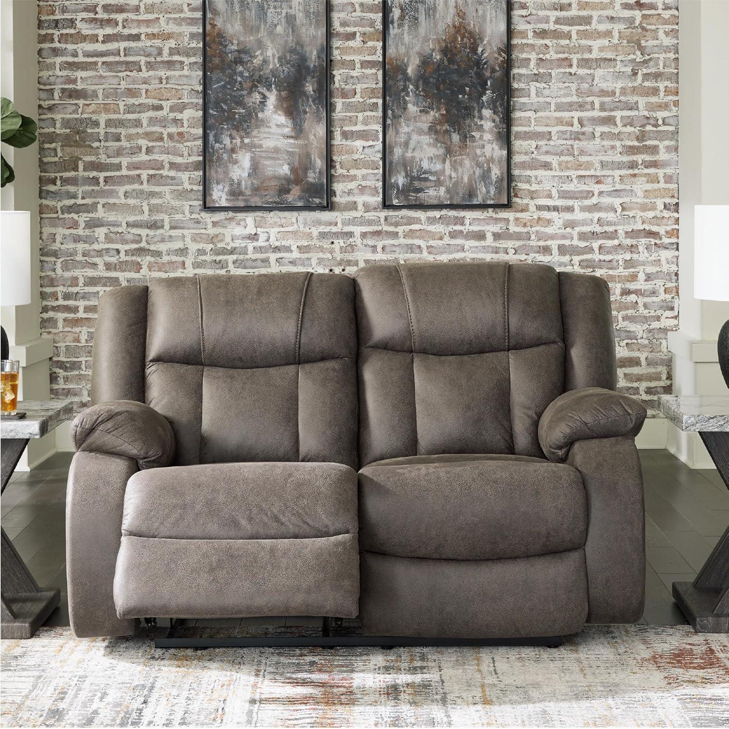 imageSignature Design by Ashley First Base Contemporary Faux Leather Manual Reclining Loveseat GrayGrey