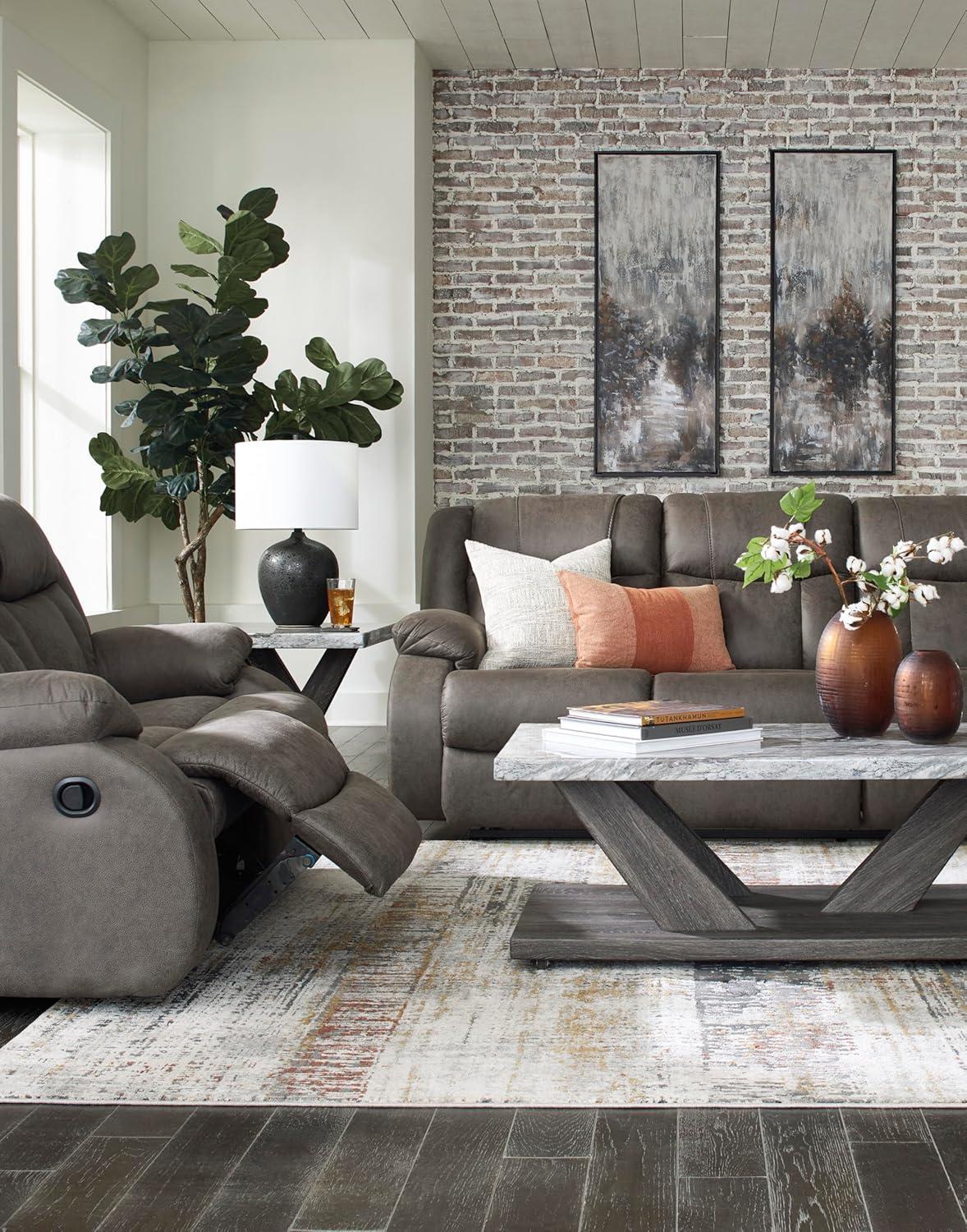 imageSignature Design by Ashley First Base Contemporary Faux Leather Manual Reclining Loveseat GrayGrey