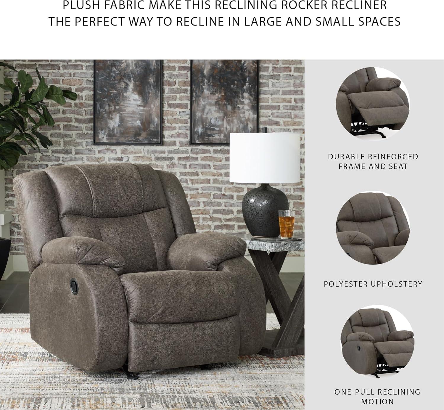 imageSignature Design by Ashley First Base Contemporary Faux Leather Manual Reclining Loveseat GrayGrey