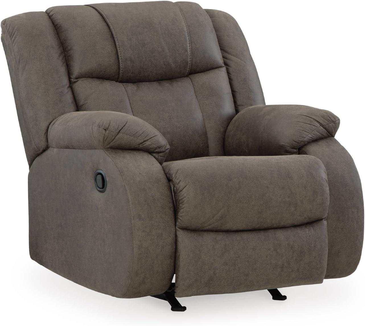imageSignature Design by Ashley First Base Contemporary Faux Leather Manual Reclining Loveseat GrayGrey