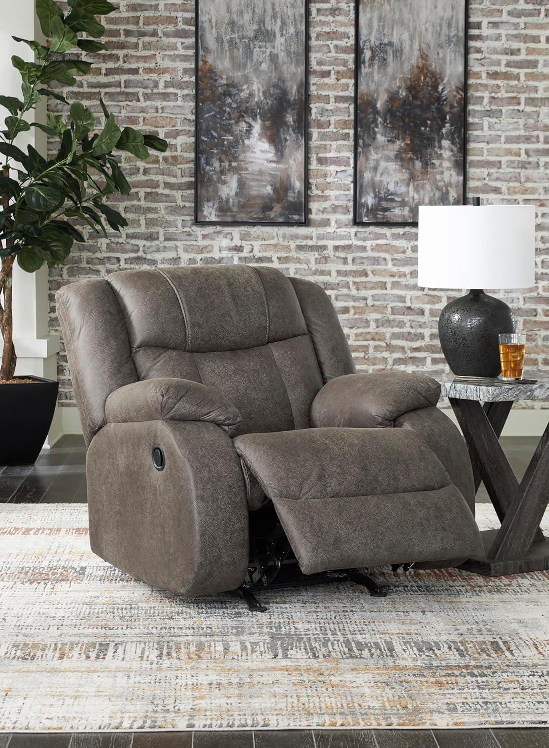 imageSignature Design by Ashley First Base Contemporary Faux Leather Manual Reclining Loveseat GrayGrey